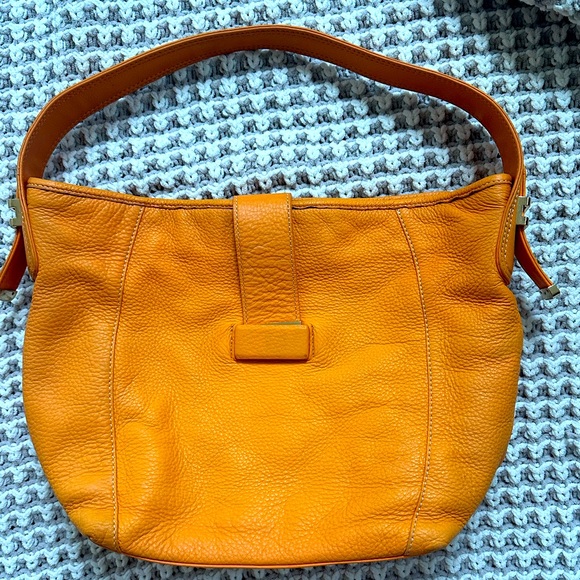 LIZ CLAIBORNE NEW YORK ORANGE PEBBLEDE GENUINE LEATHERLARGE SHOULDER HOBO BAG - Picture 2 of 7
